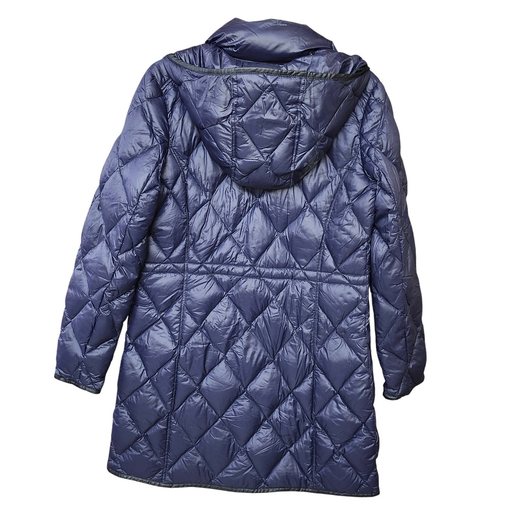 Michael Kors Packable Quilted Down Fill Hooded Long Puffer Coat Navy Blue Size M - Picture 8 of 11